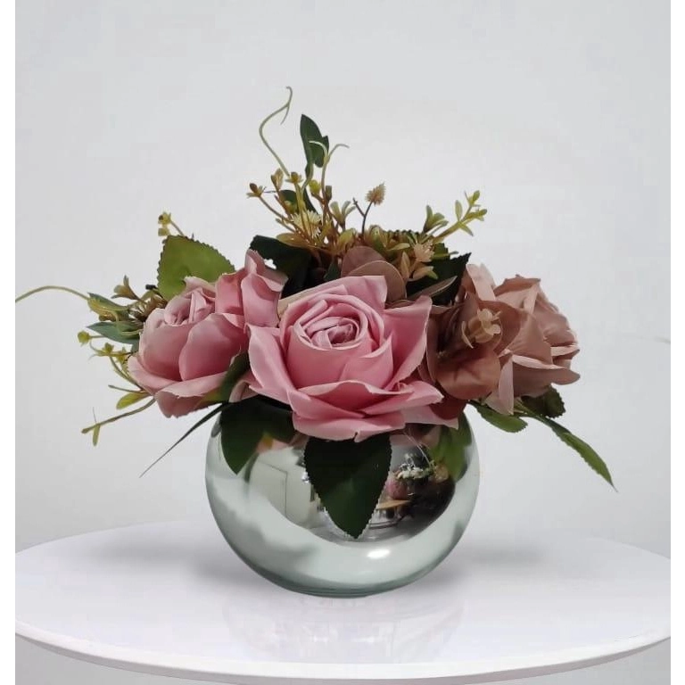 7478864648_1.webp Arranjo Flores Rosas Lindas Vaso Prata 30x25cm - Imagem 1